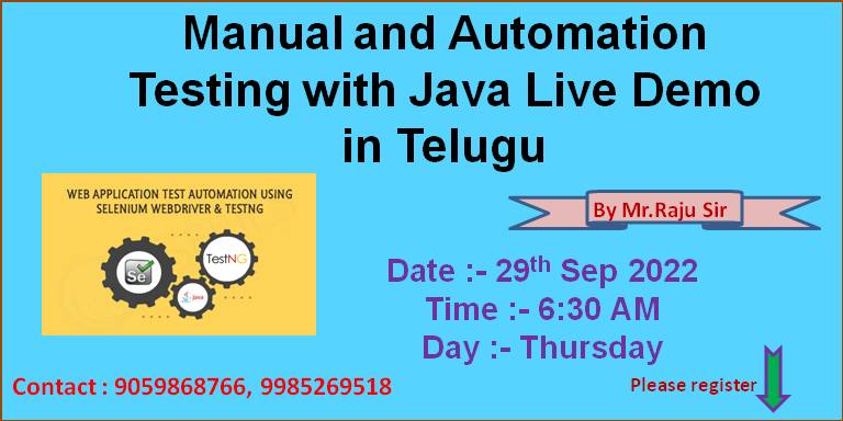 Manual and Automation Testing - Java online training in Telugu