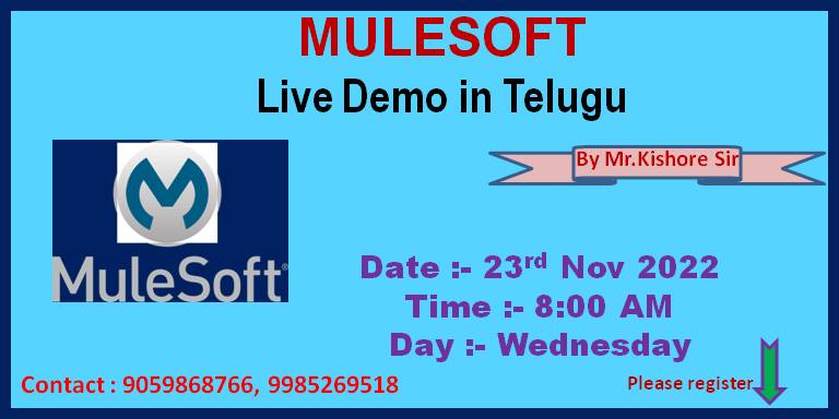 Mulesoft Training Mule soft live Demo, Mulesoft live demo in Telugu, Mulesoft in Hyderabd, Mulesoft training in Hyderabad